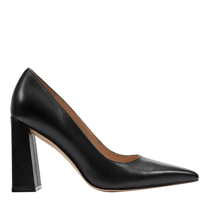 Minny Leather Block Heel Pump - Black Leather | Marc Fisher