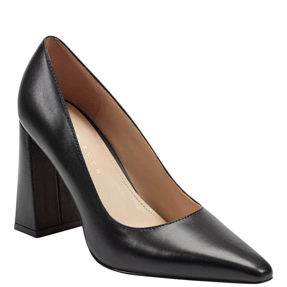 Minny Leather Block Heel Pump - Black Leather | Marc Fisher
