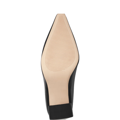 Minny Leather Block Heel Pump - Black Leather | Marc Fisher