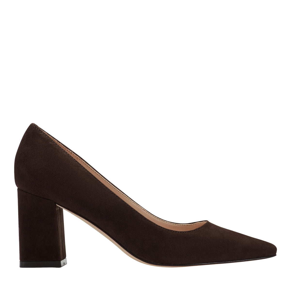 Zala Block Heel Pointy Toe Pump - Dark Brown Suede | Marc Fisher
