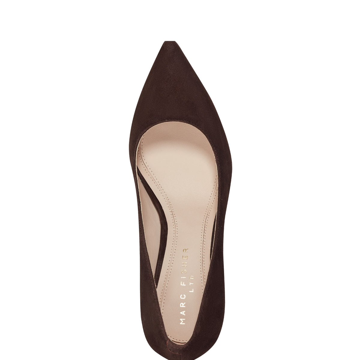 Zala Block Heel Pointy Toe Pump - Dark Brown Suede | Marc Fisher