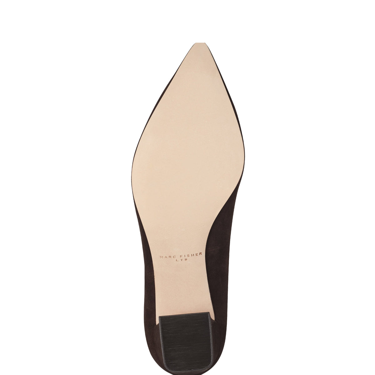 Zala Block Heel Pointy Toe Pump - Dark Brown Suede | Marc Fisher