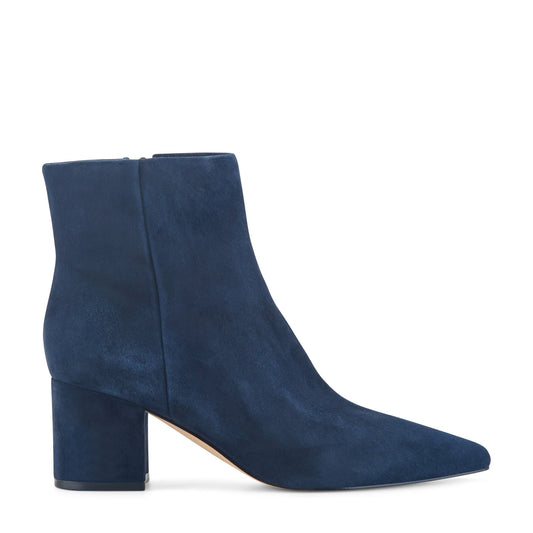 Jarli Pointy Leather Ankle Bootie - Navy Suede | Marc Fisher