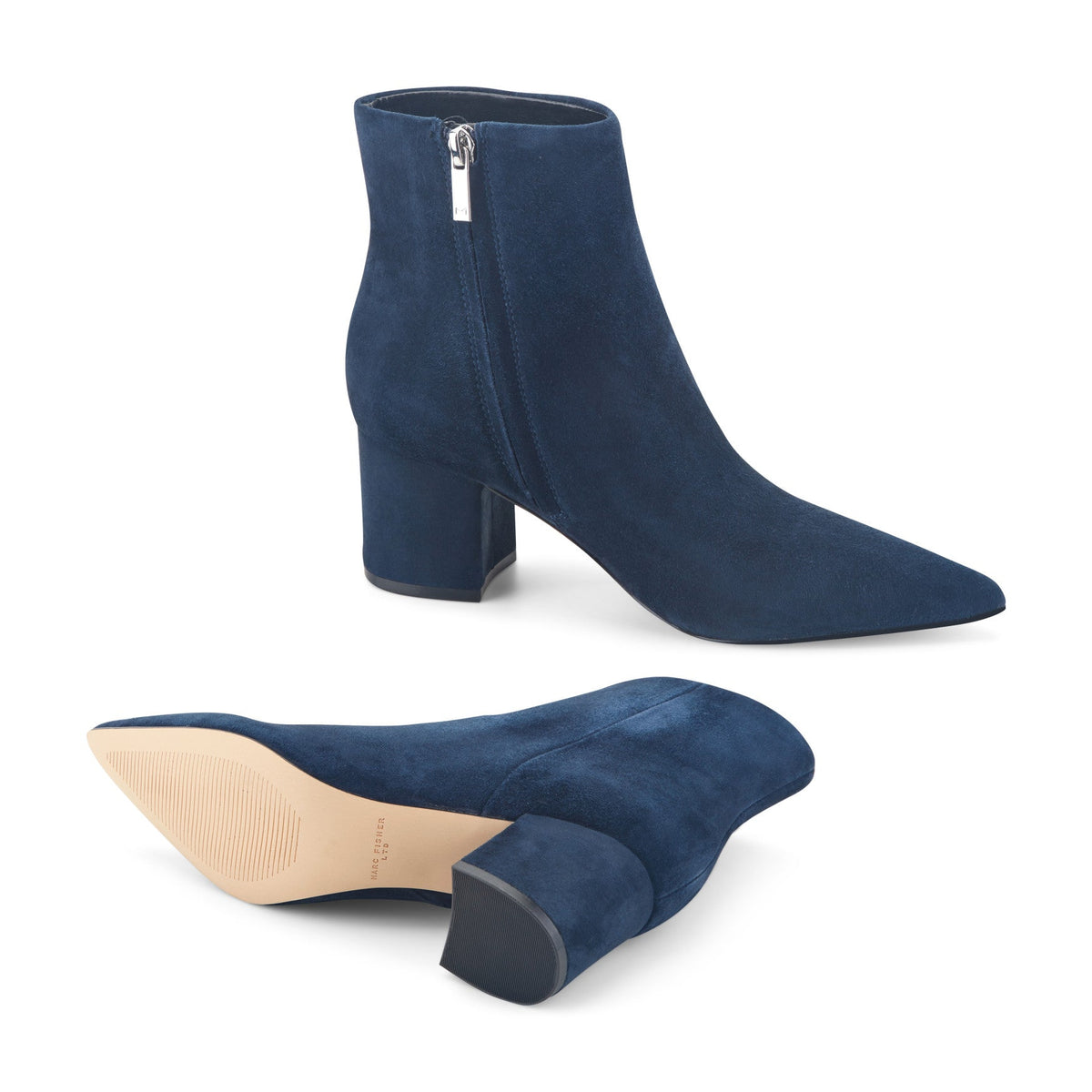 Jarli Pointy Leather Ankle Bootie - Navy Suede | Marc Fisher