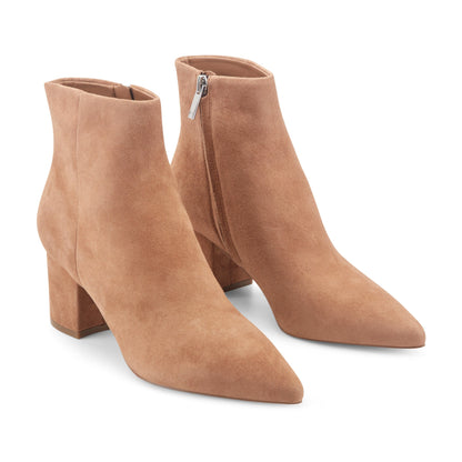 Jarli Pointy Leather Ankle Bootie - Brown Suede | Marc Fisher