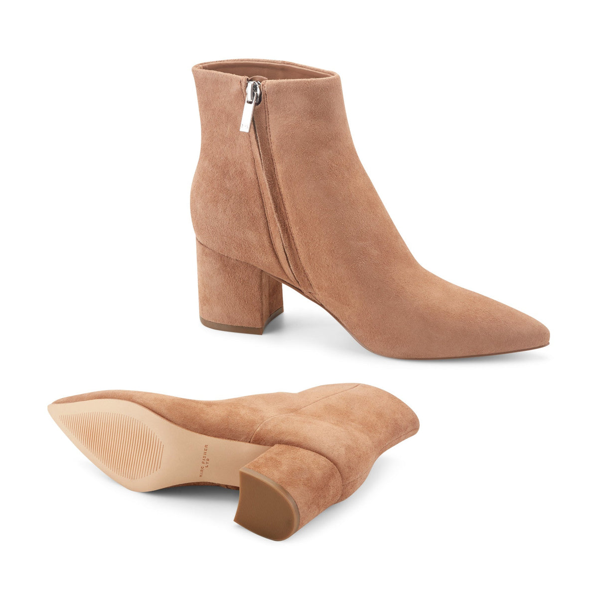 Jarli Pointy Leather Ankle Bootie - Brown Suede | Marc Fisher