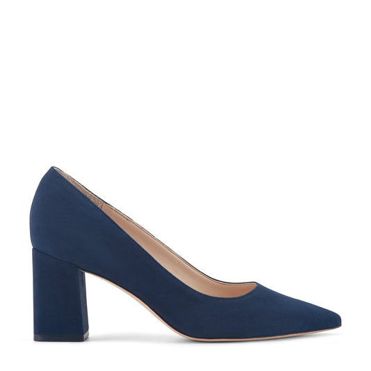 Zala Block Heel Pointy Toe Pump - NAVY SUEDE | Marc Fisher