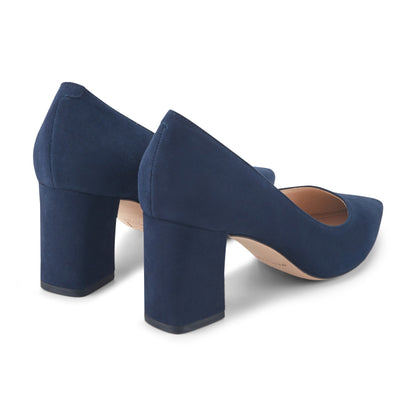 Zala Block Heel Pointy Toe Pump - NAVY SUEDE | Marc Fisher