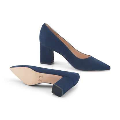 Zala Block Heel Pointy Toe Pump - NAVY SUEDE | Marc Fisher