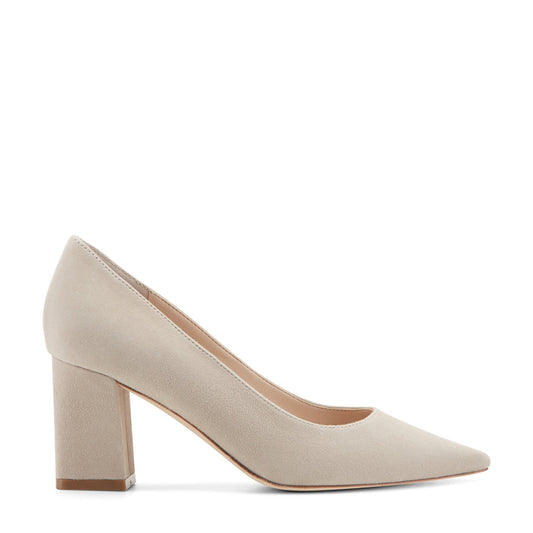 Zala Block Heel Pointy Toe Pump - Natural Suede | Marc Fisher
