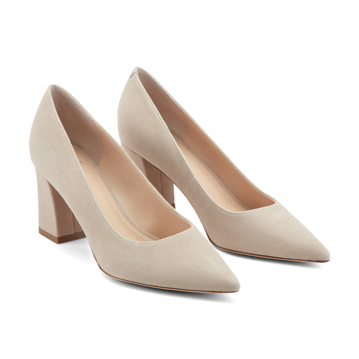 Zala Block Heel Pointy Toe Pump - Natural Suede | Marc Fisher