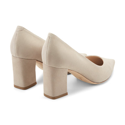 Zala Block Heel Pointy Toe Pump - Natural Suede | Marc Fisher