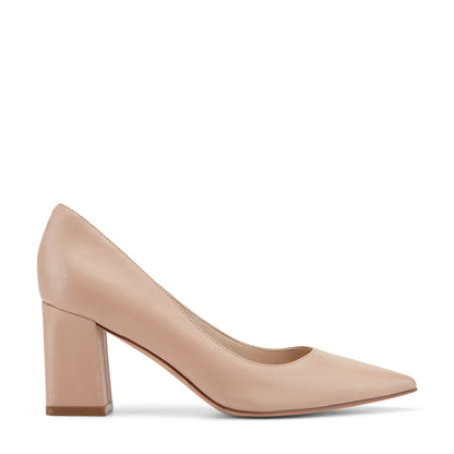 Zala Block Heel Pointy Toe Pump - Light Natural Leather | Marc Fisher