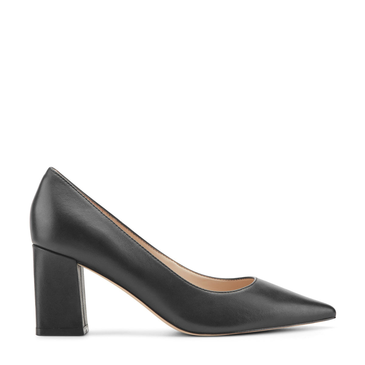 Zala Block Heel Pointy Toe Pump - Black Leather | Marc Fisher