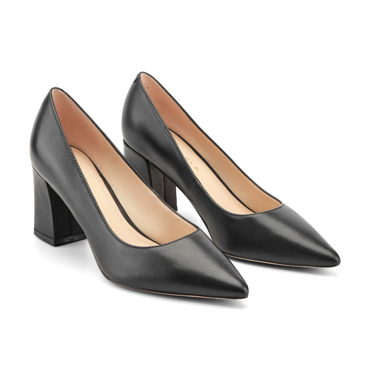 Zala Block Heel Pointy Toe Pump - Black Leather | Marc Fisher