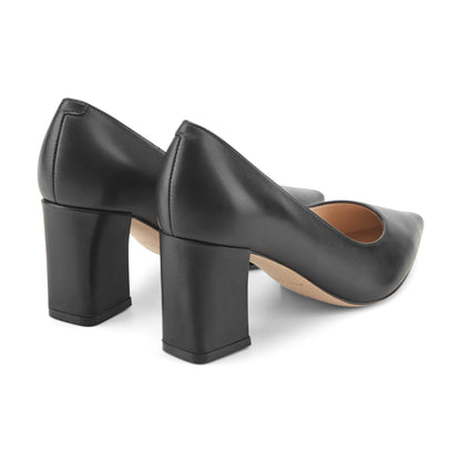 Zala Block Heel Pointy Toe Pump - Black Leather | Marc Fisher