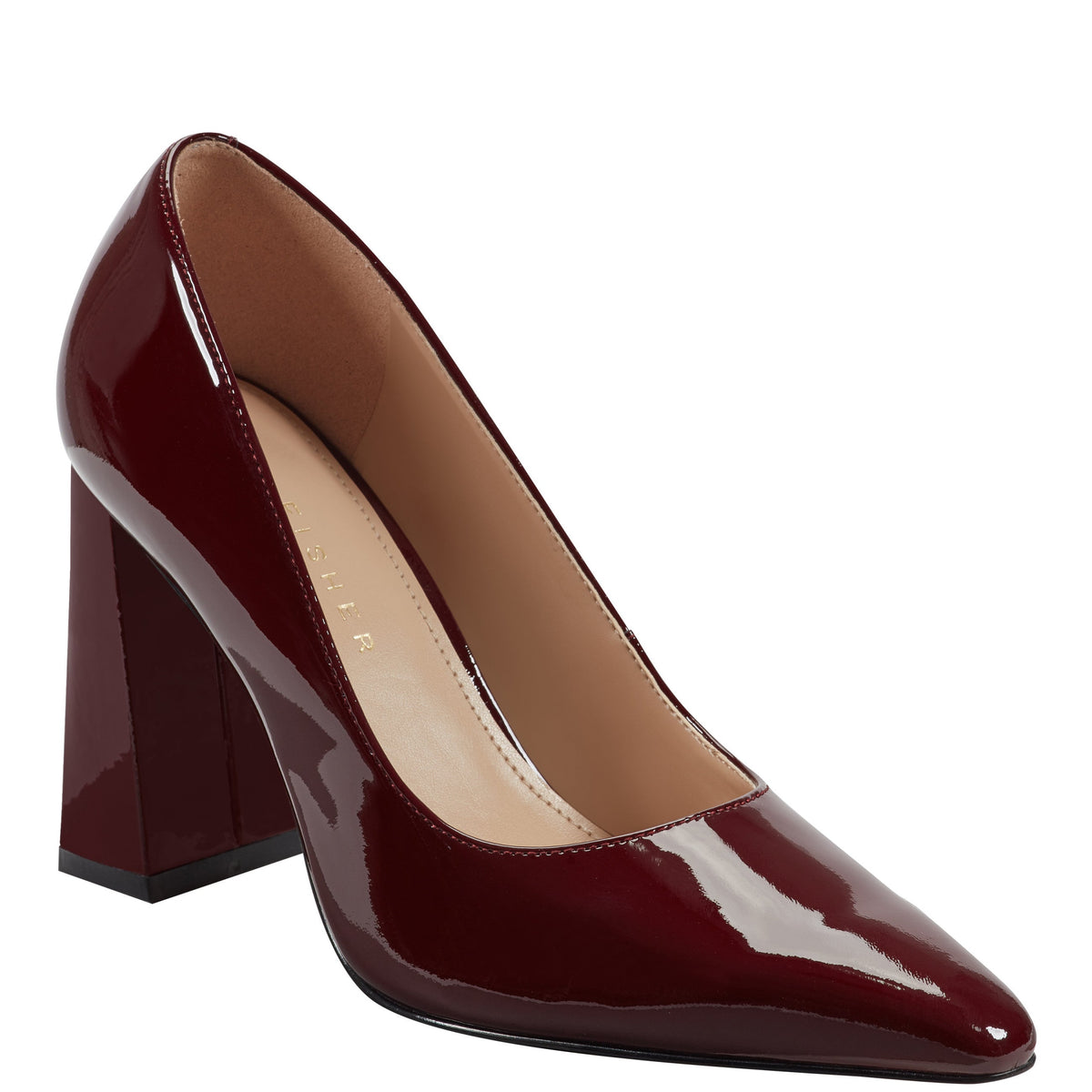 Minny Leather Block Heel Pump - Merlot Patent Leather | Marc Fisher