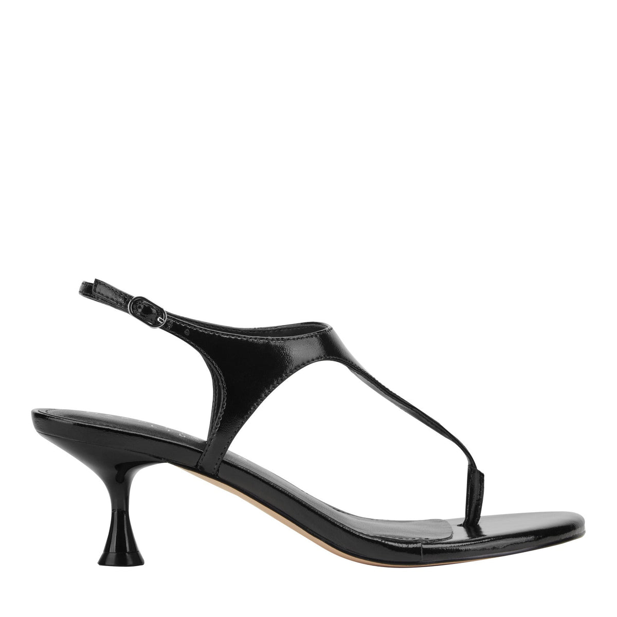 Pelysa Leather Heeled Thong Sandal - Black Patent Leather | Marc Fisher