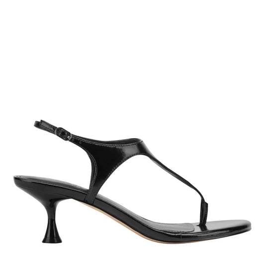 Pelysa Leather Heeled Thong Sandal - Black Patent Leather | Marc Fisher
