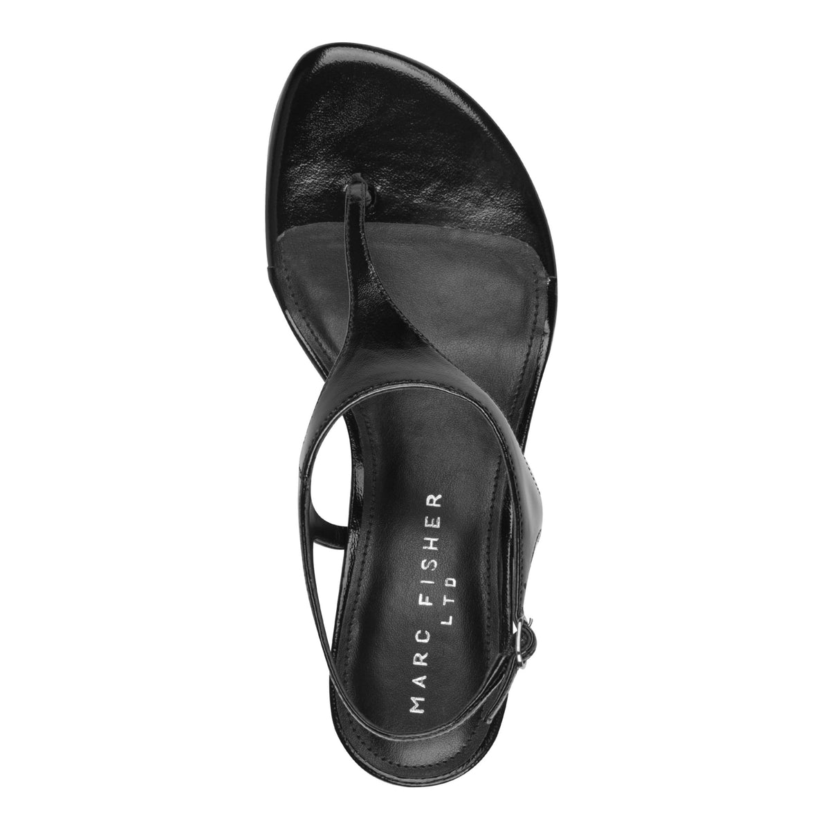Pelysa Leather Heeled Thong Sandal - Black Patent Leather | Marc Fisher