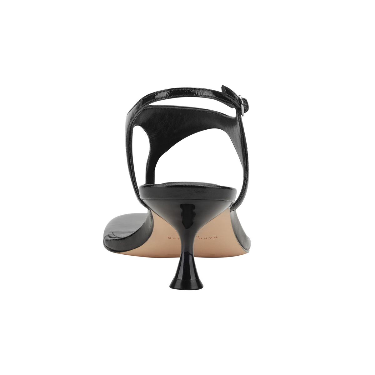 Pelysa Leather Heeled Thong Sandal - Black Patent Leather | Marc Fisher