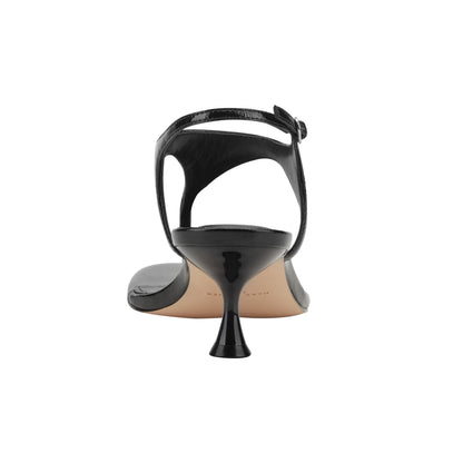 Pelysa Leather Heeled Thong Sandal - Black Patent Leather | Marc Fisher