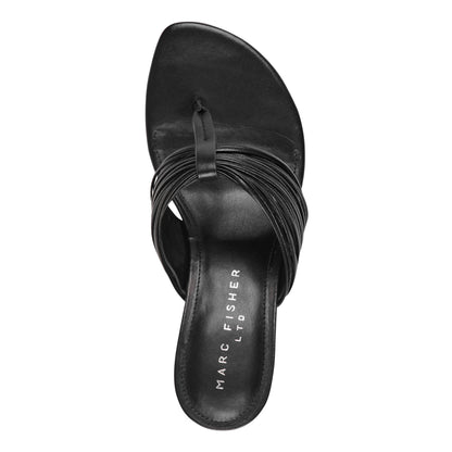 Pamilla Leather Heeled Thong Sandal - Black Leather | Marc Fisher