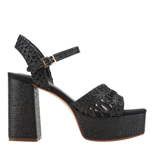 Chayse Platform Sandal - Black Raffia | Marc Fisher