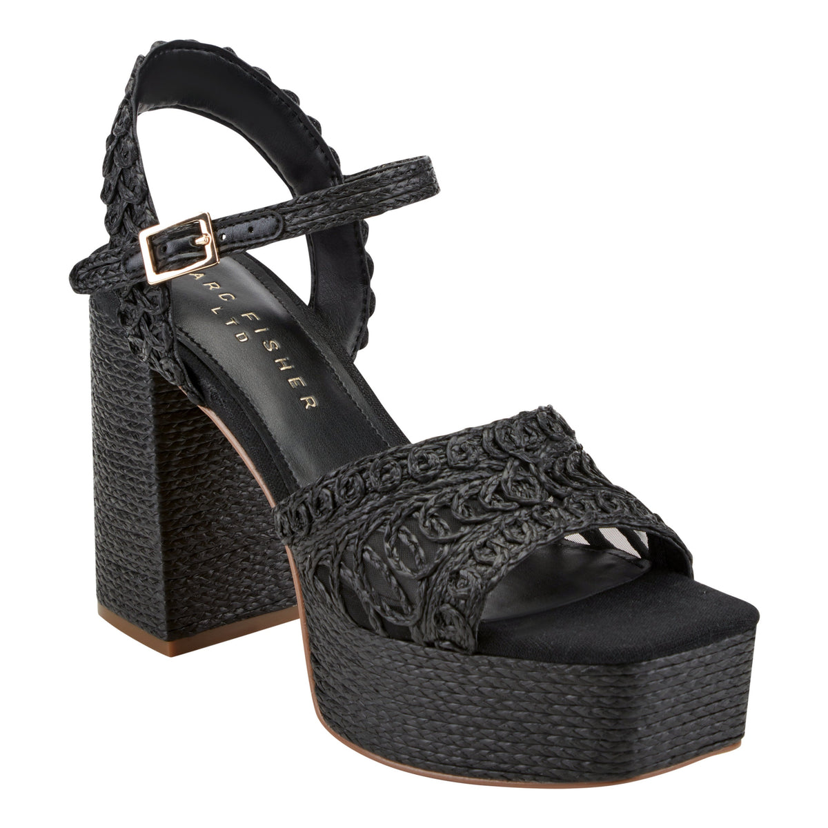 Chayse Platform Sandal - Black Raffia | Marc Fisher