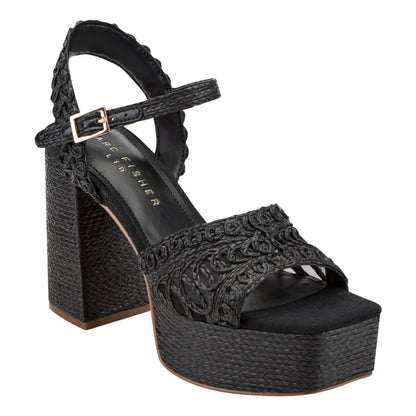 Chayse Platform Sandal - Black Raffia | Marc Fisher