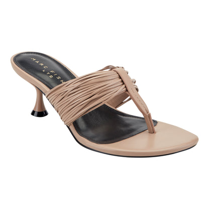 Pamilla Leather Heeled Thong Sandal - Light Brown Leather | Marc Fisher