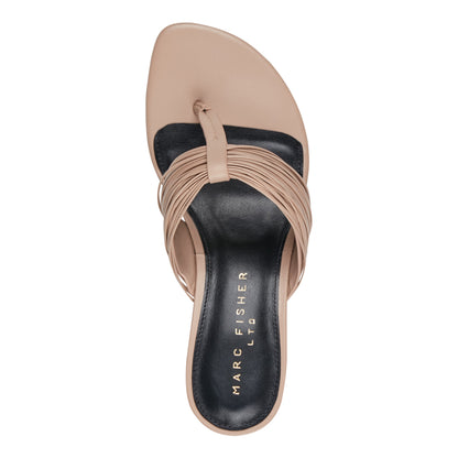 Pamilla Leather Heeled Thong Sandal - Light Brown Leather | Marc Fisher