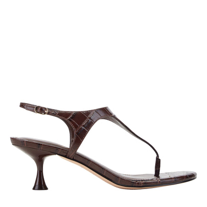 Pelysa Leather Heeled Thong Sandal - Brown Embossed Croco Leather | Marc Fisher