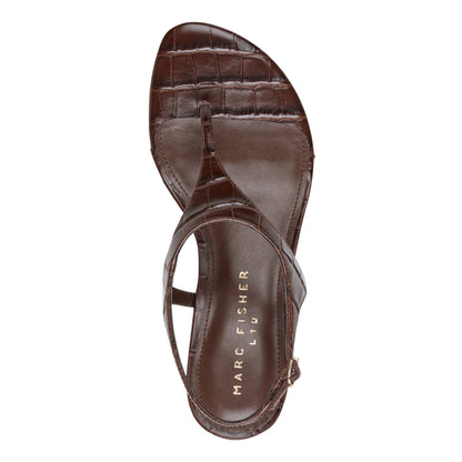 Pelysa Leather Heeled Thong Sandal - Brown Embossed Croco Leather | Marc Fisher