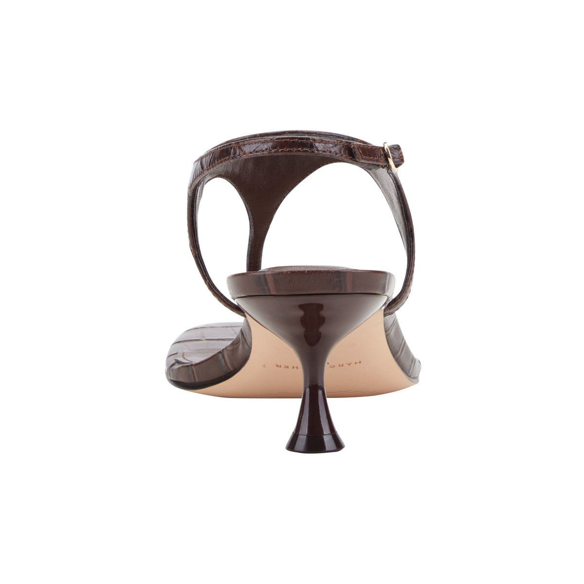 Pelysa Leather Heeled Thong Sandal - Brown Embossed Croco Leather | Marc Fisher