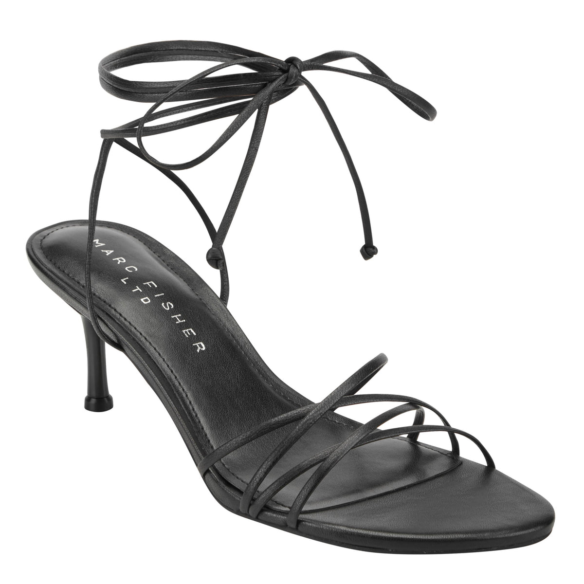 Gineva Leather Ankle Wrap Sandal - Black Leather | Marc Fisher