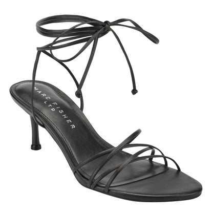 Gineva Leather Ankle Wrap Sandal - Black Leather | Marc Fisher