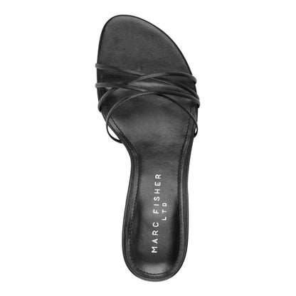 Gineva Leather Ankle Wrap Sandal - Black Leather | Marc Fisher