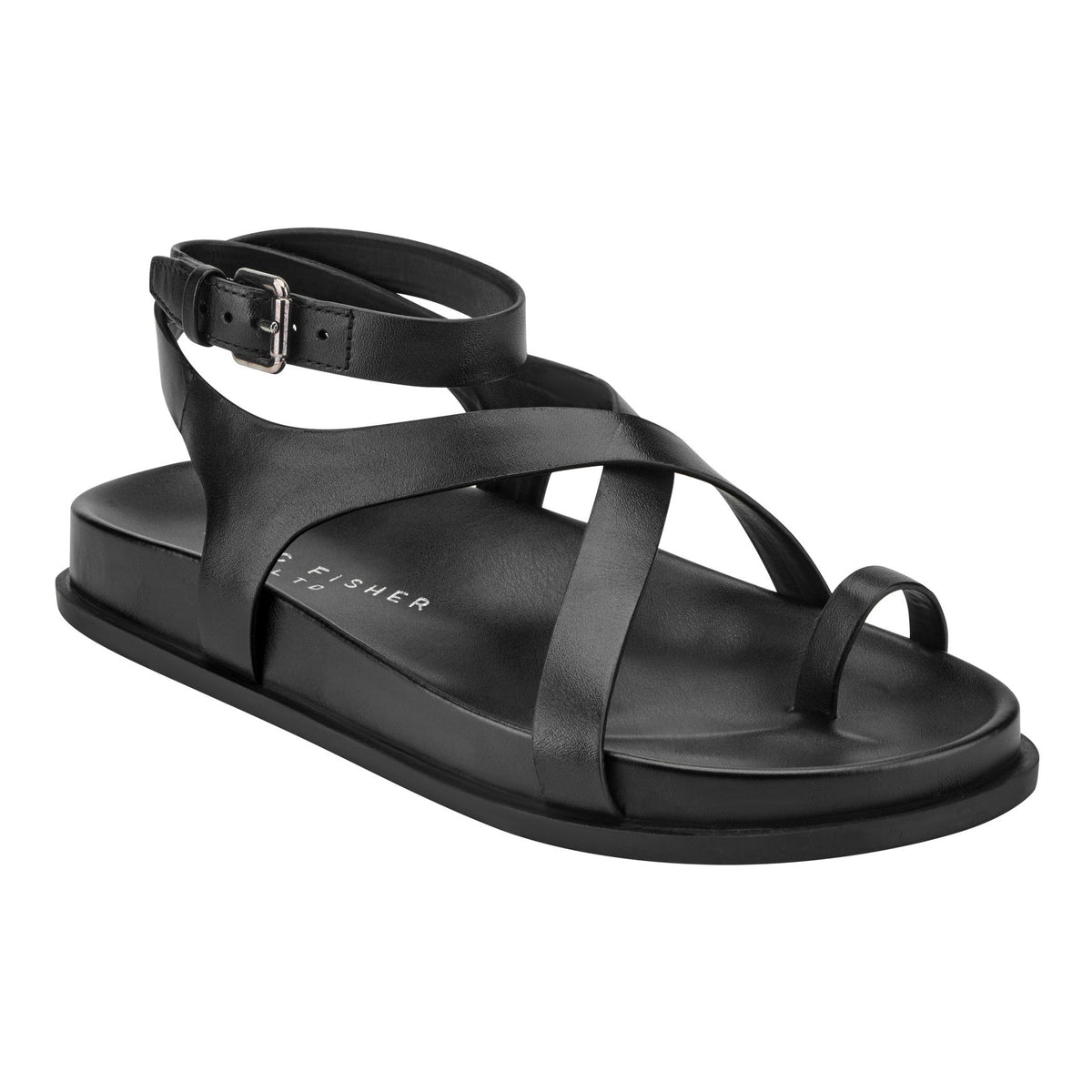 Bevy Footbed Leather Sandal - Black | Marc Fisher