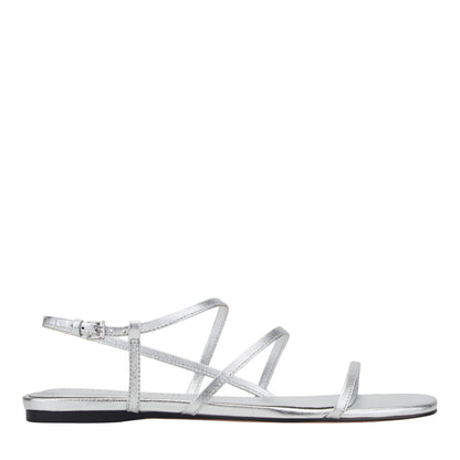 Elysha Leather Flat Sandal - Silver Leather | Marc Fisher