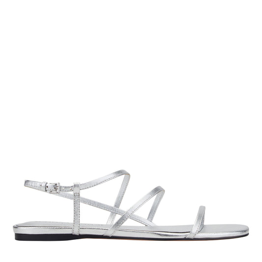 Elysha Leather Flat Sandal - Silver Leather | Marc Fisher