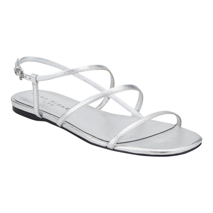 Elysha Leather Flat Sandal - Silver Leather | Marc Fisher