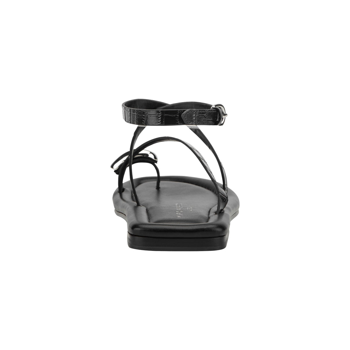 Gynnie Flat Leather Sandal - Black Leather Embossed Croco | Marc Fisher