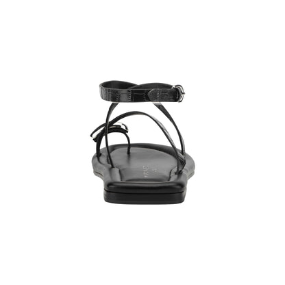Gynnie Flat Leather Sandal - Black Leather Embossed Croco | Marc Fisher