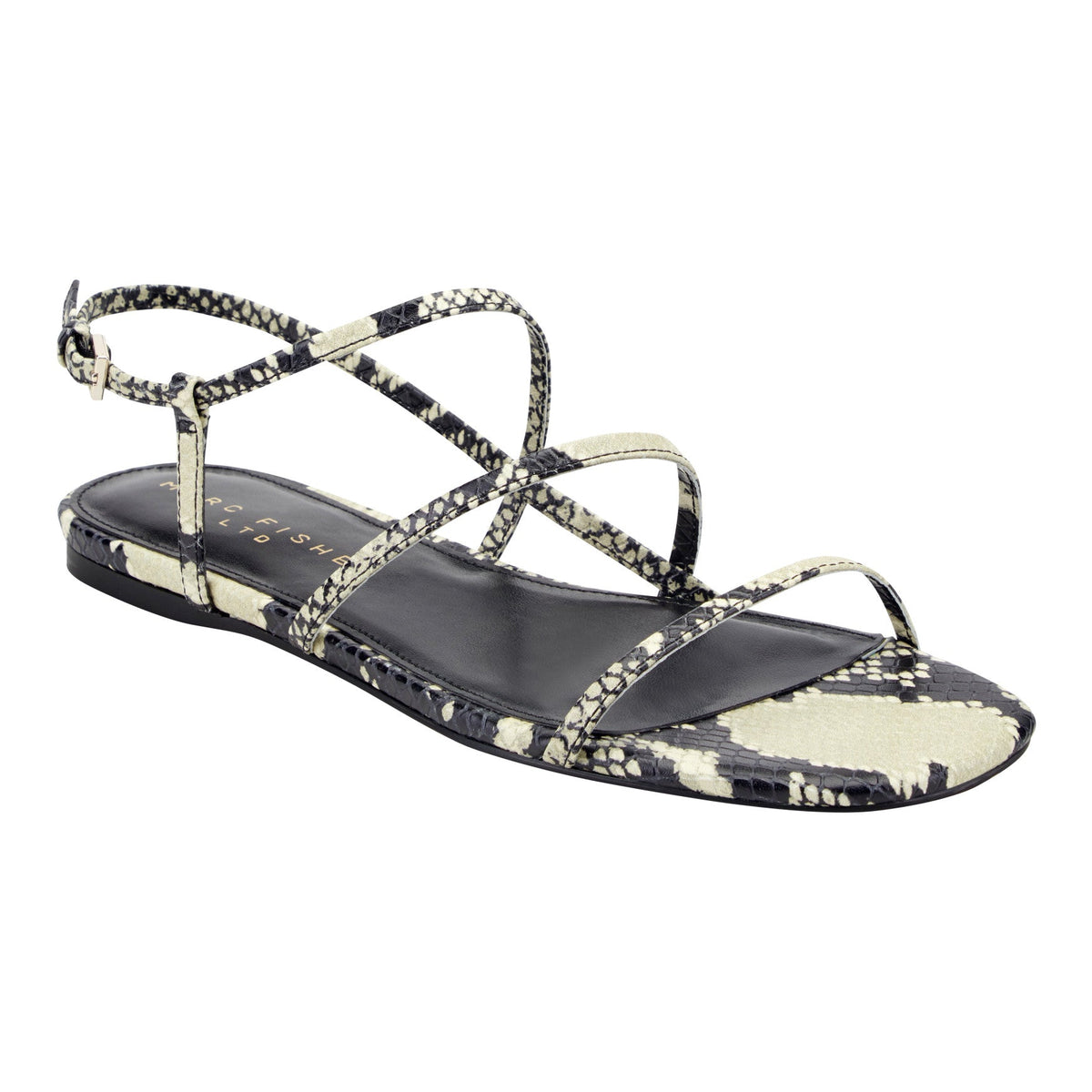 Elysha Leather Flat Sandal - Snake Printed Leather | Marc Fisher