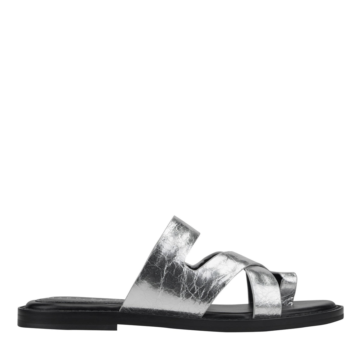 Genella Flat Leather Sandal - Silver Leather | Marc Fisher