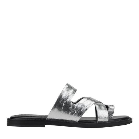 Genella Flat Leather Sandal - Silver Leather | Marc Fisher