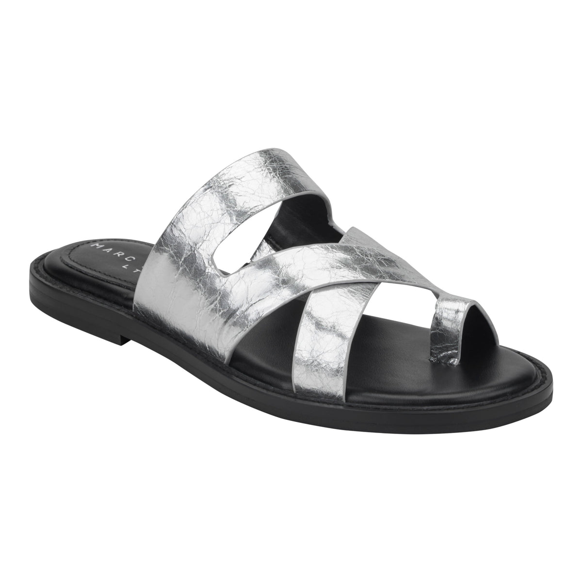 Genella Flat Leather Sandal - Silver Leather | Marc Fisher