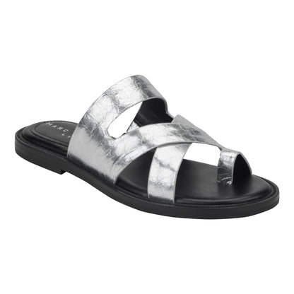 Genella Flat Leather Sandal - Silver Leather | Marc Fisher