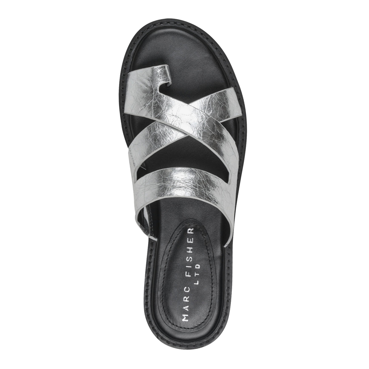 Genella Flat Leather Sandal - Silver Leather | Marc Fisher
